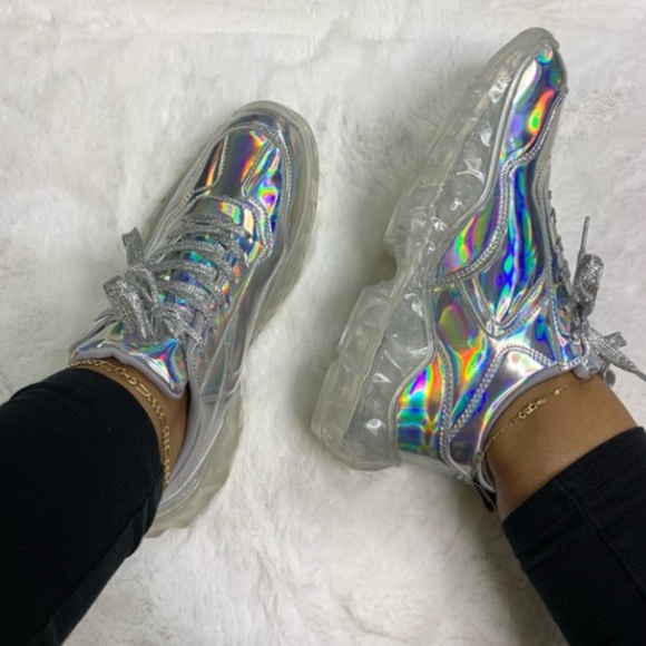 RESTOCKED Silver Holographic Fashion Sneakers - Picture 5 of 5